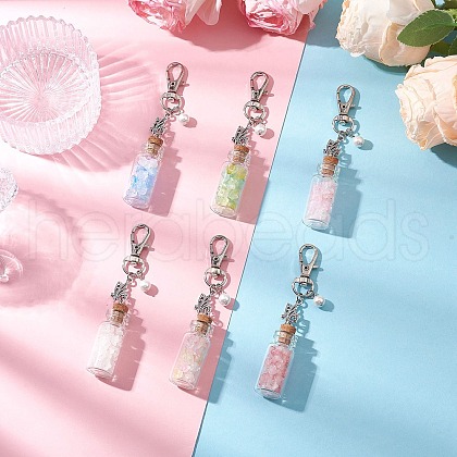 Flower Acrylic & Glass Wishing Bottle Pendant Decorations HJEW-JM03180-1