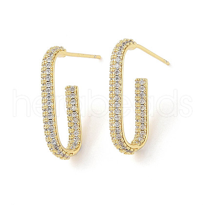 Brass Micro Pave Clear Cubic Zirconia Stud Earrings EJEW-L285-004G-1