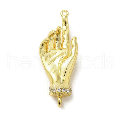 Brass Micro Pave Clear Cubic Zirconia Palm Connector Charms KK-C072-13G-1