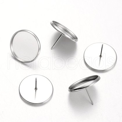 Flat Round 304 Stainless Steel Stud Earring Settings STAS-M227-16mm-1