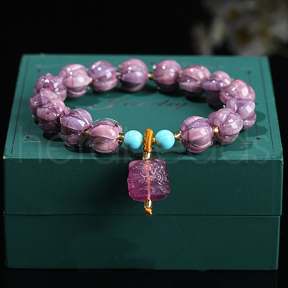 Natural Fluorite Round Beads Charm Bracelets WG466DA-13-1