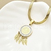 304 Stainless Steel Clear Cubic Zirconia Flat Round Saint Benedict Medal with Feather Pendant Necklaces NJEW-H055-03G-2