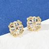 Flower Brass Micro Pave Clear Cubic Zirconia Stud Earrings EJEW-U064-02G-1