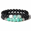 Natural Lava Rock & Frosted Stone Round Beads Stretch Bracelet Set Women DF9720-4-1