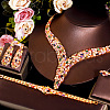 Teardrop Brass Micro Pave Colorful Cubic Zirconia Chain Necklaces & Stud Earrings & Ring & Bracelets Sets FS-WG33E8F-01-5
