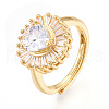Brass Micro Pave Clear Cubic Zirconia Cuff Rings for Women KK-T074-18G-4