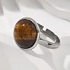 Half Round Natural Tiger Eye Finger Rings X-RJEW-M062-01P-08-5