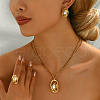Elegant Stainless Steel Hollow Oval Earrings & Necklaces & Rings Set for Women GE9857-3