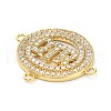 Brass Micro Pave Clear Cubic Zirconia Ring with Letter QTR Connector Charms KK-L229-073G-2