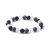 Natural Sodalite & Selenite & Eyeless Obsidian Round Beaded Stretch Bracelets BJEW-JB10114-02-1