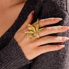 Leaf 304 Stainless Steel Adjustable Open Cuff Rings for Women RJEW-Z089-02G-1
