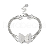 Non-Tarnish 304 Stainless Steel 3-Strand Box Chain Butterfly Link Bracelets for Women BJEW-C071-01P-1
