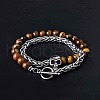 Natural Tiger Eye & Stainless Steel Skull Beaded Bracelet with Wheat Chains PW-WG61835-02-1