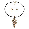 Lotus Leaf Zinc Alloy with Imitation Leather Cord Pendant Necklaces & Stud Earrings Sets FS-WG08750-01-5