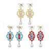 Transparent Electroplate Glass Beads Rhombus with Bowknot Dangle Stud Earrings EJEW-MZ00430-2