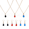 FIBLOOM 3 Sets 3 Colors Rhinestone Teardrop Dangle Earrings & Pendant Necklace SJEW-FI0001-27-1