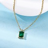 304 Stainless Steel Fern Green Rhinestone Rectangle Pendant Cable Chain Necklaces NJEW-U026-01G-3