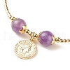 Brass Coin Charm Bracelet with Natural Amethyst BJEW-TA00116-02-4