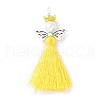 Glass Pearl Round Beaded with Polycotton Tassel Big Pendants PALLOY-MZ00612-05-1