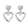 Hollow Heart Brass Micro Pave Clear Cubic Zirconia Dangle Stud Earrings EJEW-Z099-02P-02-4