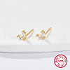 Golden 925 Sterling Silver Micro Pave Cubic Zirconia Stud Earrings FJ9969-3-2