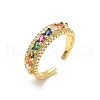 Brass Micro Pave Colorful Cubic Zirconia Adjustable Cuff Rings RJEW-V009-04G-4