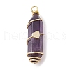 Natural Amethyst Copper Wire Wrapped Pointed Pendants PALLOY-JF02462-02-1