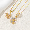 2Pcs 2 Styles Brass Pave Clear Cubic Zirconia Initial Pendant Necklace Sets FS-WGBC393-07-1