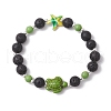 Natural Lava Rock and Dyed Synthetic Turquoise Beads Stretch Bracelets for Men Women BJEW-JB11830-2
