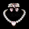 Heart Glass Rhinestone & Plastic Pearl Beaded Necklaces & Stud Earrings & Bracelets Sets FS-WGC950C-07-1