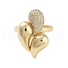 Rack Plating Teardrop Brass Micro Pave Cubic Zirconia Open Cuff Rings for Women RJEW-B064-05G-2