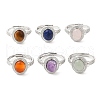 Natural Gemstone Oval Adjustable Ring RJEW-A020-01P-1