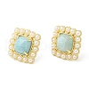 Ion Plating(IP) Natural Amazonite Square Stud Earrings with Plastic Pearl Beaded EJEW-E599-03G-01-3