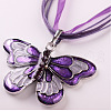 Butterfly Alloy Enamel & Rhinestone Pendant Waxed Cord Necklaces for Women FS-WGA0605-04-1