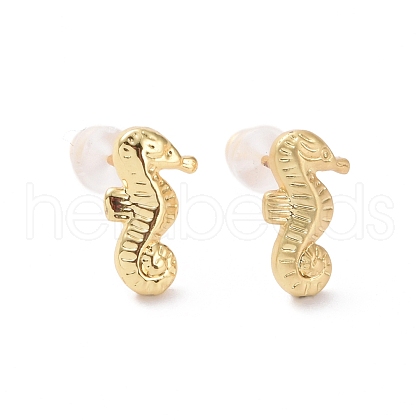 Brass Sea Horse Stud Earrings for Women KK-A166-03G-1