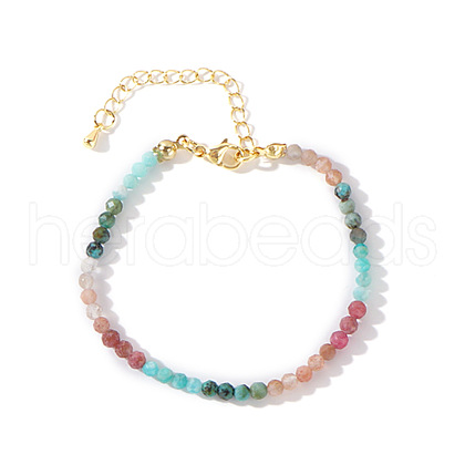 Natural 3mm Faceted Round Gemstone Beaded Bracelets for Women XA1596-1