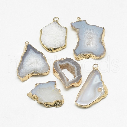 Natural Druzy Agate Slices Pendants G-Q494-65I-G-1