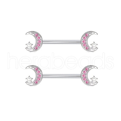 304 Stainless Steel Pink Cubic Zirconia Nipple Rings WGE5BE3-03-1