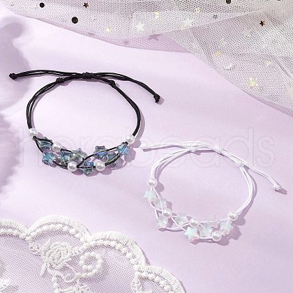 2Pcs 2 Colors Adjustable Nylon Thread Braided Bead Bracelets BJEW-JB11560-1