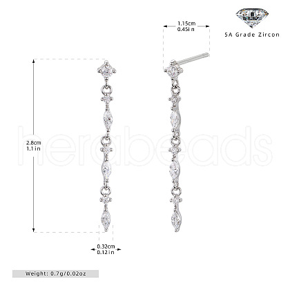 Flat Round with Horse Eye Tassel 925 Sterling Silver Clear Cubic Zirconia Stud Earrings FS-WGBB41B-01-1