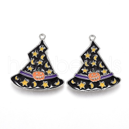 Halloween Theme Witch Hat Alloy Enamel Pendants X-ENAM-J649-11P-02-1