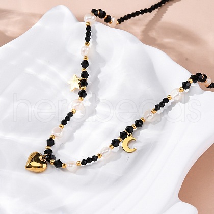 304 Stainless Steel Heart Pendant Necklaces NJEW-U026-17G-1