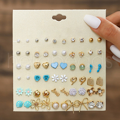 30Pairs Alloy & Plastic Imitation Pearl & Rhinestone Stud Earring Sets WGF62EF-16-1