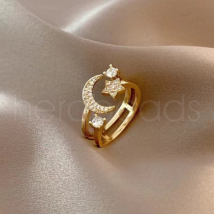 Brass Micro Pave Clear Cubic Zirconia Open Cuff Rings for Women FS-WGCF28E-01-1