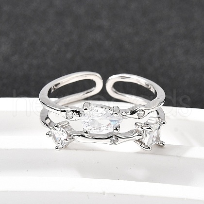 Teardrop 925 Sterling Silver Cubic Zirconia Adjustable Cuff Rings for Women RJEW-S631-02P-1