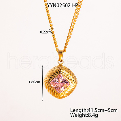 Retro Rhombus Stainless Steel Cubic Zirconia Pendant Necklaces for Women CQ6357-2-1