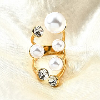 304 Stainless Steel & Cubic Zirconia & Plastic Cuff Rings for Women RJEW-M102-01G-1
