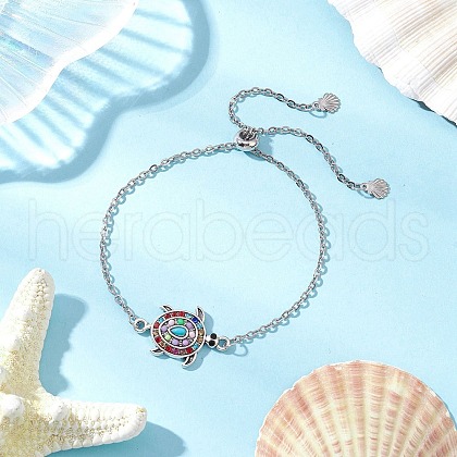 Sea Turtle Link & Charm Bracelets BJEW-JB11702-02-1