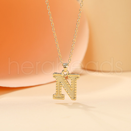 Alloy Textured Initial Pendant Necklaces FS-WG9837C-14-1