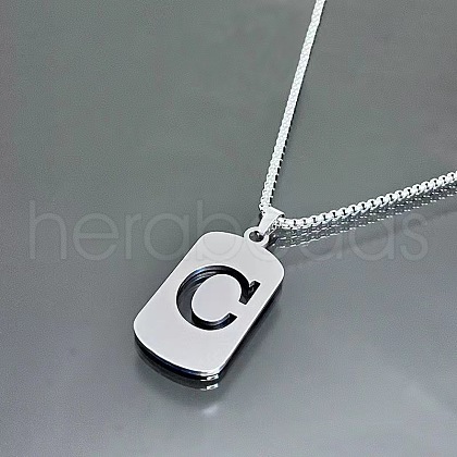 Rectangle with Laser Cut Letter 201 Stainless Steel Initial Pendant Necklaces WGA5E8C-03-1